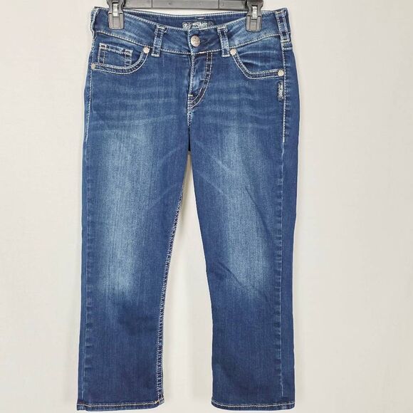 Silver Jeans Co. Suki Mid Capri W29/L22 Blue Denim - Picture 2 of 10